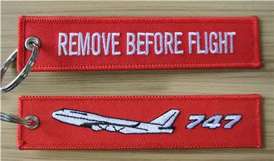 747 Entfernen Sie vor Flug Gepäck -Tag Zipper Pull gewebte Stickstärke Keychain 13 x 2,8 cm lot266y