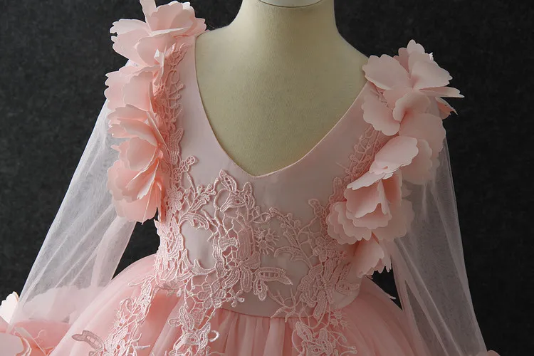 Moda menina vestido rosa estilo princesa para ocasiões especiais vestido de baile com bowknot para 3 4 5 6 7 8 anos de idade