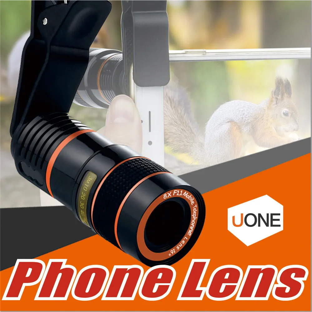 8x Zoom Telescope Lens Soczewka telefoniczna Unsibriversal aparat optyczny teleobiektyw Telefon Len z klipsem do iPhone Samsung LG HTC Sony Smartphone