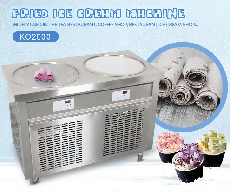 Free shipment to door US ETL UL NSF double 55cm pans kitchen gelato fried ice cream machine roll machine with refrigerant