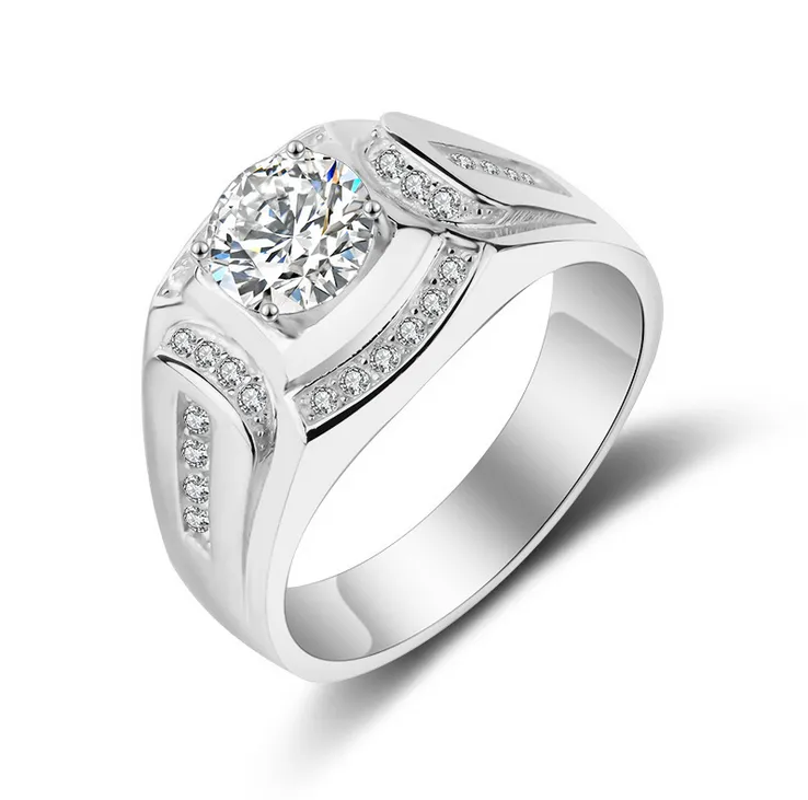 Size 8/9/10/11/12/13 Luxury Jewelry 925 Sterling Silver Round Cut White Topaz Zirconia CZ Diamond Gemstones Boss Wedding Pave Band Ring Gift