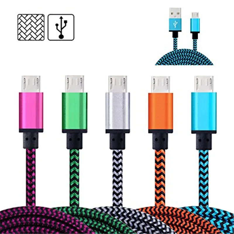 1M 3FT 2M 6FT 3M 10 FT Métal Cuivre Micro USB Chargeur Sync Data tissé Cordon tressé Data Sync Câble de charge Pour Android Samsung Smart phone