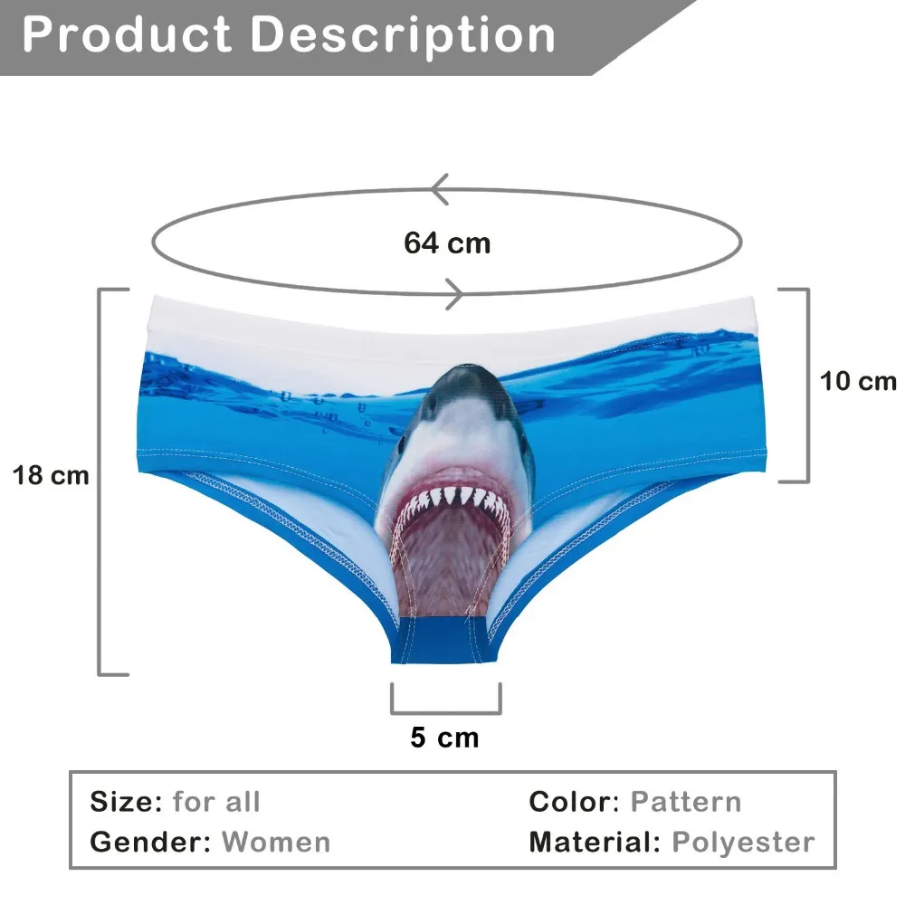 2017 New 3D Printing Animal shark jawz Funny Women's Briefs Thong Bragas  Culotte Femme Sexy Panties