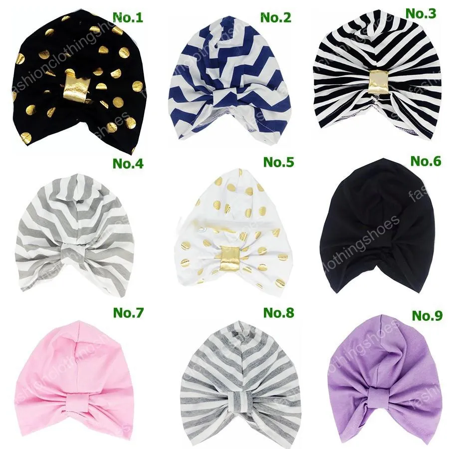 INS 베이비 쉐브론 골드 도트 햇 베이비 모자 소년과 소녀 가을 겨울 모자 어린이 BeanieTurban 매듭 모자 0-6 년 19 색 선택