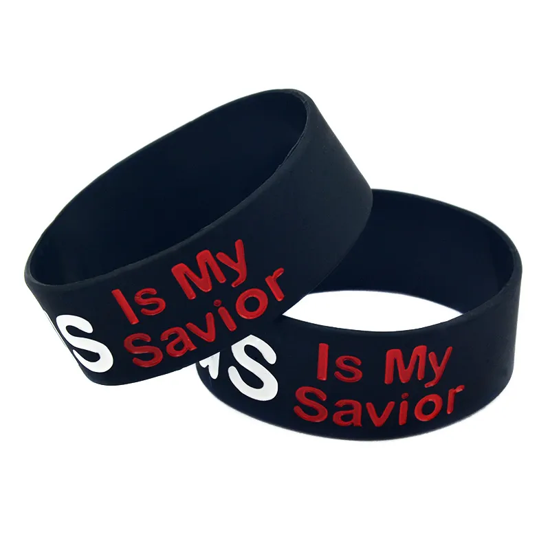 50st 1 tum bred Jesus är min Frälsare Silikon armband Ny religiös tros smycken svart vuxen storlek2421