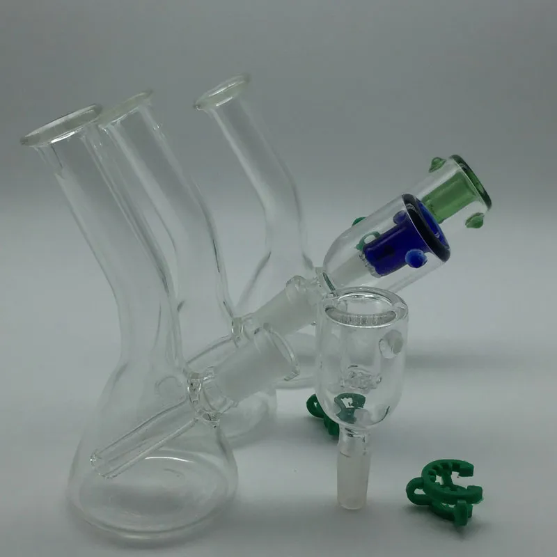 Mini Bongs de vaso de 4 pulgadas con recipiente de vidrio de colores gratis Keck Clips Plataformas petroleras Bongs de vidrio tubos de agua tubo con mango de vidrio