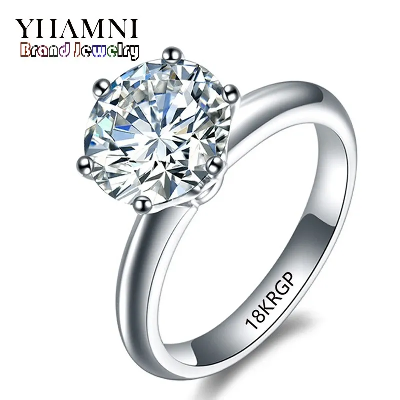 yhamniファッションホワイトゴールドリングスタンプ18krgpの結婚指輪女性の贅沢6mm Czジルコン婚約指輪R168