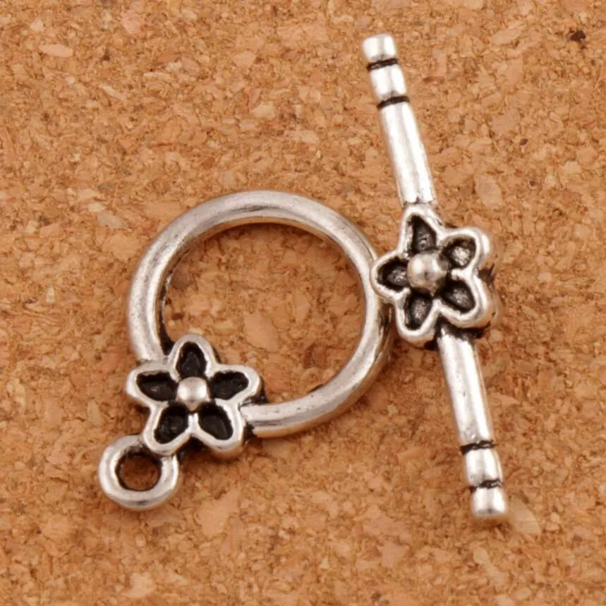Plommon blomma armband växla lås 100seter / lot antika silver passform armband L847 smycken fakta komponenter lzsilver