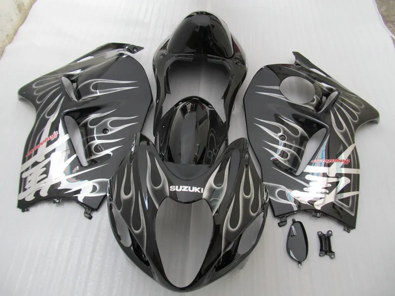 Bodywork Plastmakare för Suzuki GSXR1300 96 97 98 99 00 01-07 Vit Flammor Svart Fairings Set GSXR1300 1996-2007 OT45