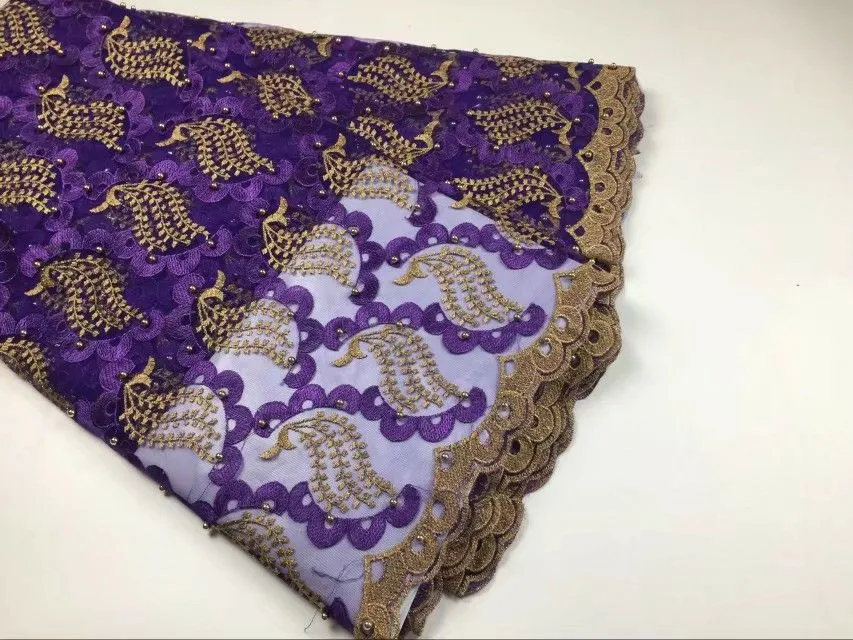 5 Yards/pc belle broderie bleu royal et jaune français net dentelle tissu africain maille dentelle pour robe CF2-4