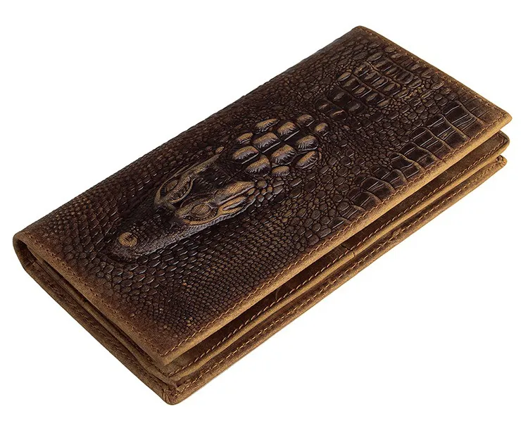 Carteira de couro genuíno Mens Carteiras Crocodilo Grain Longo Carteira Homens bolsas para Titular Clutch Retro Carteira Crazy Horse Carteiras de couro