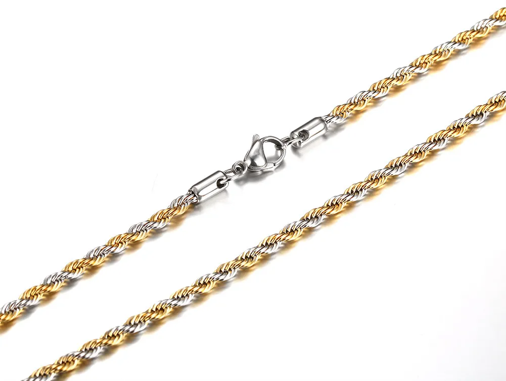 4mm breite Linkkette Halskette Twisted Kette Gold + Sliver Männer Halsketten Lange Edelstahlkette