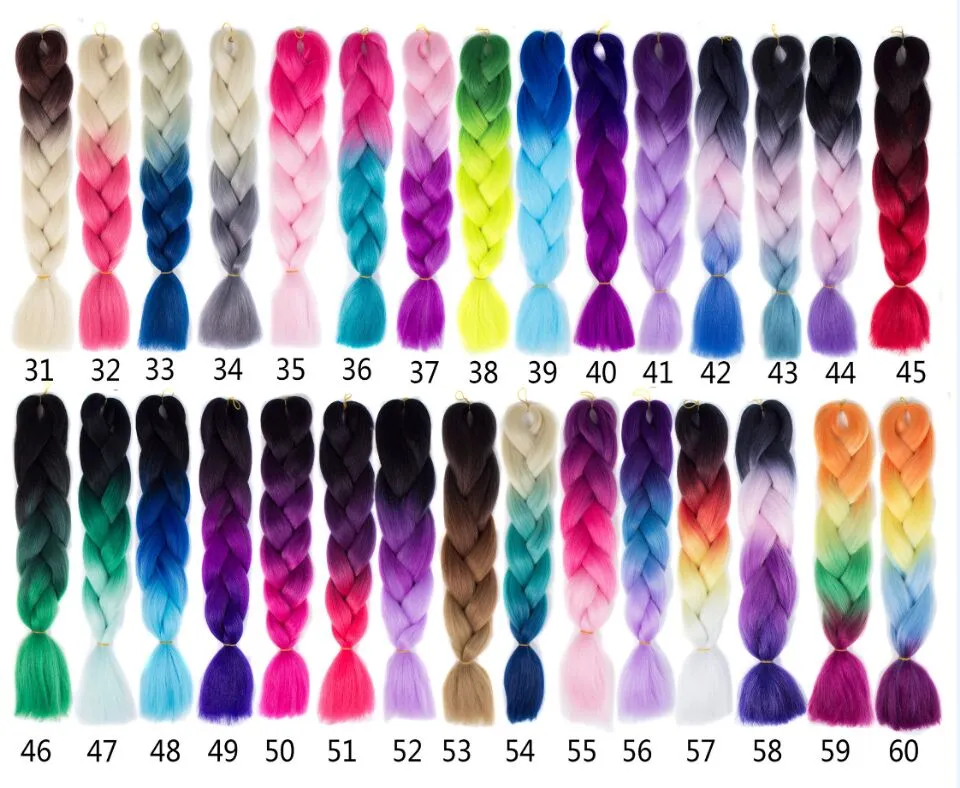 Kanekalon Capelli intrecciati sintetici 24 pollici 100g Ombre estensioni dei capelli treccia jumbo bicolore 60 colori Intrecciatura Xpression economica opzionale