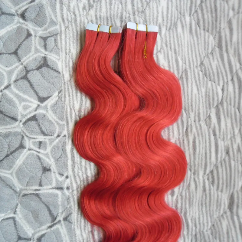 Nastro rosso nei capelli umani Brazilian Body Wave Human Hair Deponsions estensioni 40 pz nastro di onda del corpo naturale in pelle di trama estensioni dei capelli 100g