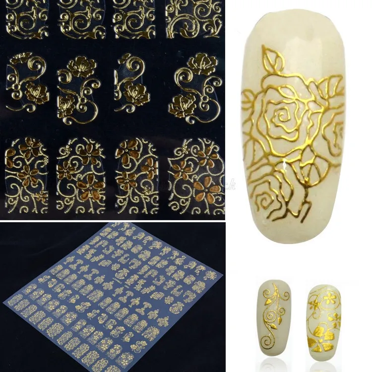 100 ark Art Nail Stickers Partihandel Hot Säljare Kvinnors Lady's 108pcs på en papper Blomma 3D Nail Art Stickers Dekaler Manicure Decor