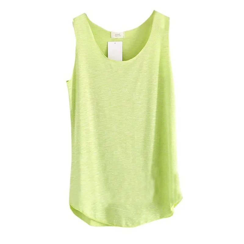 Wholesale- 2017 Spring Summer New Shirt Women Bamboo cotton Sleeveless Round Neck Loose Candy color T Shirt Ladies Vest Singlets