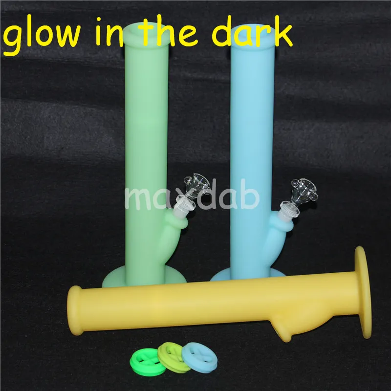 hookahs Unbreakable Promotional Silicone Smoke Pipe Glass Water Bong Big Heady Oil Rig Burner Pipes glow in the dark