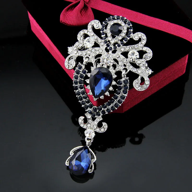 Diamond Crystal Gota Da Água Crown Broches Pins Corsage Scarf Clipes Para Mulheres Broche Jóias De Casamento