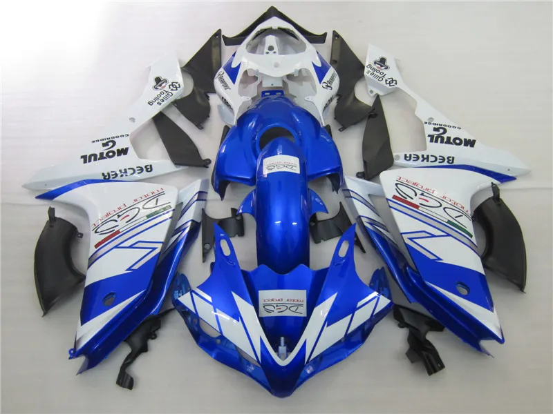 Injektionsgjutning Toppförsäljning Fairing Kit för Yamaha YZF R1 07 08 Blue White Fairings Set YZFR1 2007 2008 OT20