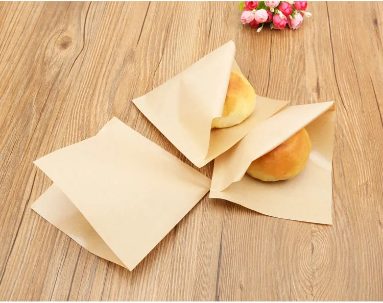 100 pçs 15x15cm saco de embalagem de papel kraft à prova de óleo sanduíche donuts sacos para padaria pão sacos de comida triângulo branco tan2101883