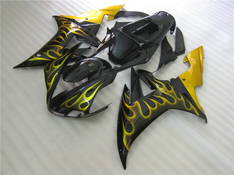 7 presentes Kit de carenagem para Yamaha YZF R1 2002 2003 Carenagem de chamas amarelo preto conjunto YZF R1 02 03 WE47