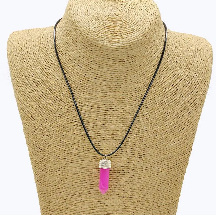 Лучший подарок шестиугольник кулон натуральный камень подвесной кожаный кожаный ожерелье WFN436 с цепью смешать Заказать 20 штук много