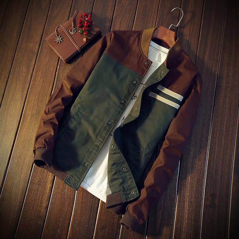 Men's Jackets Mens Cotton Slim Baseball Jacket Biker Motorcycle Coat Outwear Hot Sell Windbreaker Green And Brown 2023