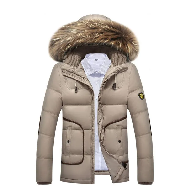 Enwayel höst vinter manliga fjäderjackor parka hooded duck down jacka män kappa casual päls krage mode pocket mens kläder