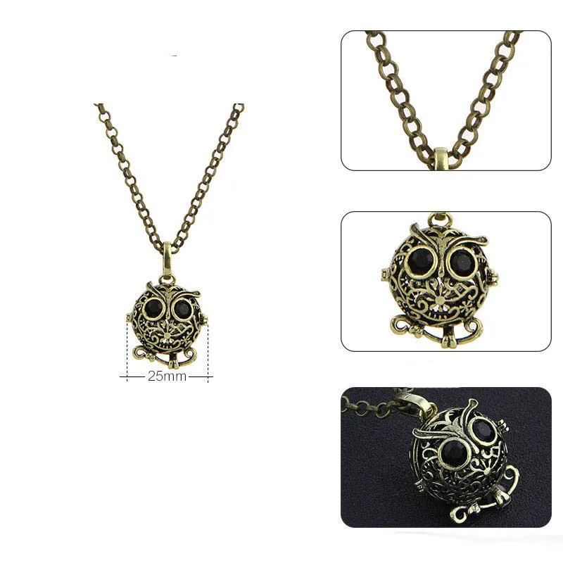 New Hollow Animal Owl Locket Wish Box Necklace for Perfume Aromatherapy Essential Oil Perfume Fragrance Diffuser 