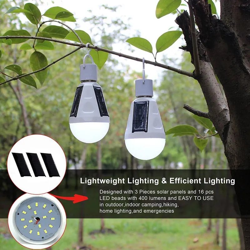 Ny bärbar soldriven LED-lampa Ljus E27 7W Solpanel LED-lampa för Camp Night Outdoor Activities Nöd