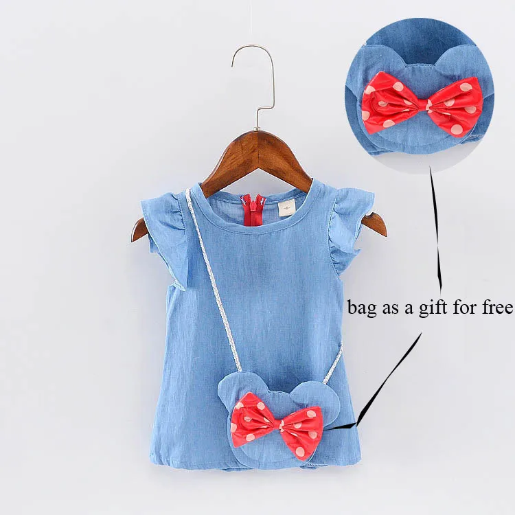 Wholesale- Cute Baby Girl Dress Jeans Children Kids Baby Denim Dresses One Piece Baby Summer Clothing For School Casual Wear Clothes Girl