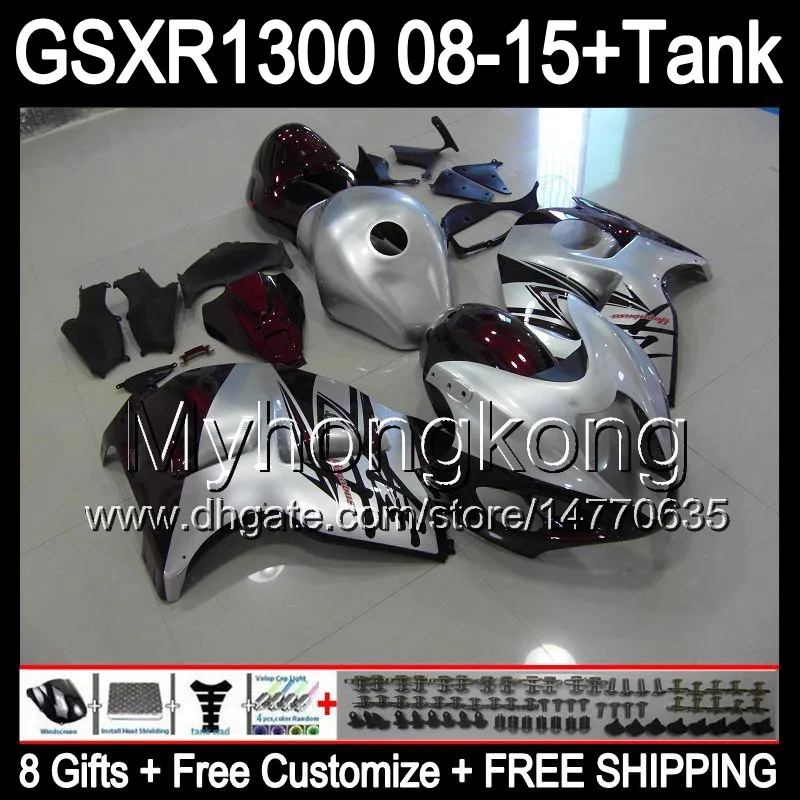 8Geschenke für Suzuki Hayabusa GSXR1300 08 15 GSXR-1300 glänzendes Silber 14MY117 GSXR 1300 GSX R1300 08 09 10 11 12 13 14 15 Verkleidungsset silberrot