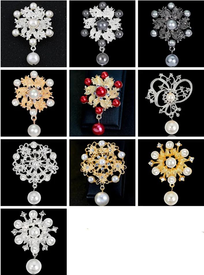 Broches Perle de luxe Cristal strass plaqué or fleurs de fleurs broches Broche mariée bijoux de mariée femme fête broche broche