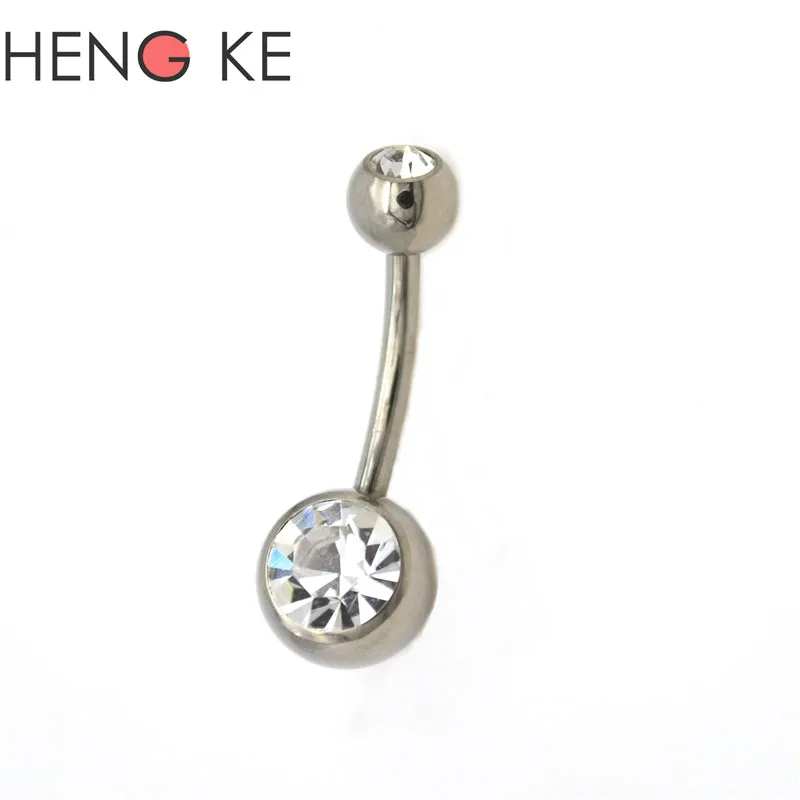 Ny G23 Titanium Belly Bar Navel Rings krökta 14G Crystal Double Clear Stone Gem Fashion Body Piercing Jewelry2545