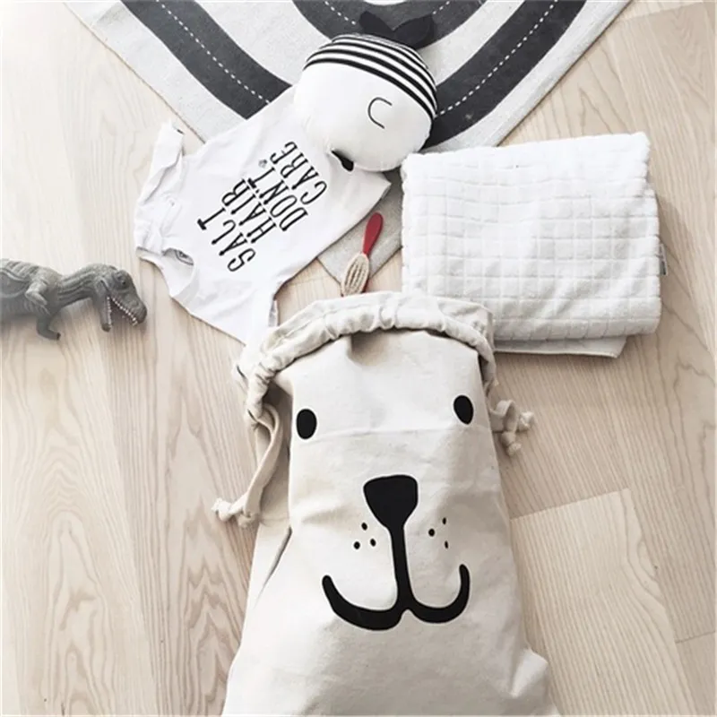 INS Large Drawstring Bag Baby Toys Storage Bags Canvas Bear Batman Hanging Laundry Bags Clothing Baskets Xmas Sack Stocking