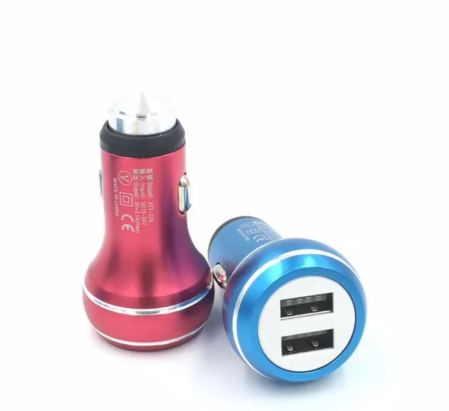 Gourd Safety Hammer Aluminum Alloy Real 2.4A Dual Port USB Car Charger Universal For Smart Phone IC Protection 