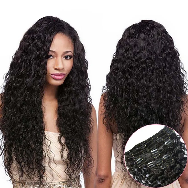 Mongolian Kinky Curly Clip In Hair Extensions 100g 7pcs 4c Human Hair Clip In Extensions Natural Färg