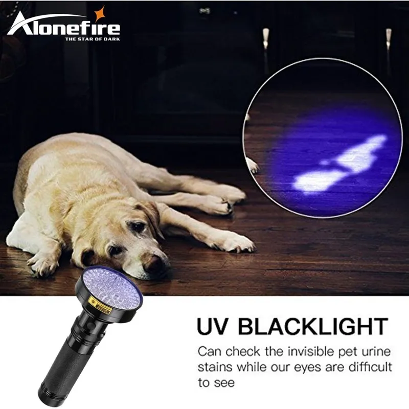 AloneFire Aluminium Shell 6xdry Cell Antifake UV 100 LED UV Flashlight Money Detector4427950のための紫外線ライト