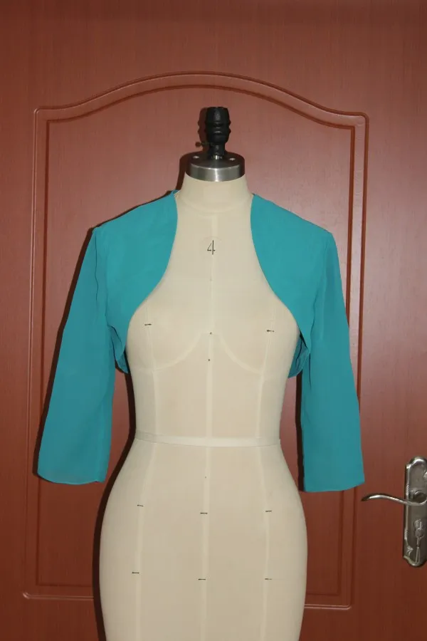 Prawdziwy obraz Teal Szyfonowy Bolero Wedding Evening Party Bridal Kurtki wzruszają ramionami Tanie Custom Made Mini Kurtka