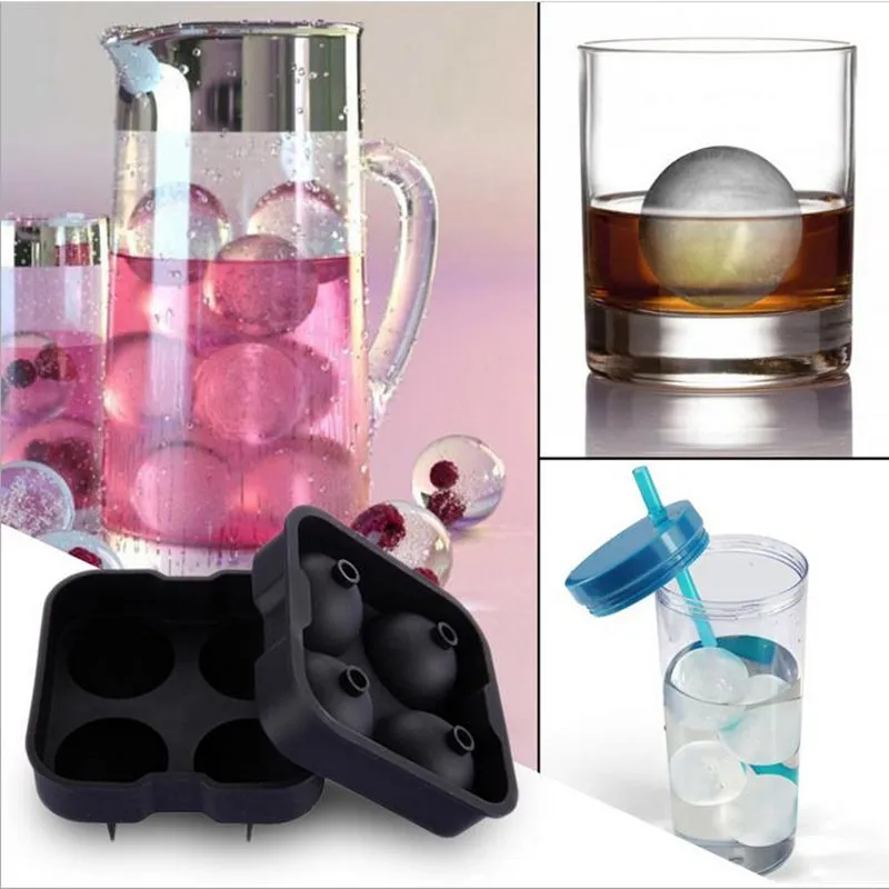 4 Large Sphere Molds Bar Drink Whiskey Big Round Ball Ice Brick Cube Maker Mold Mould Ice Balls Tray DHL free