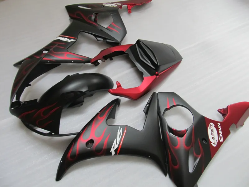 Kit de carénage de vente chaude pour Yamaha YZF R6 03 04 05 ensemble de carénages noirs flammes rouges YZF R6 2003 2004 2005 OT17