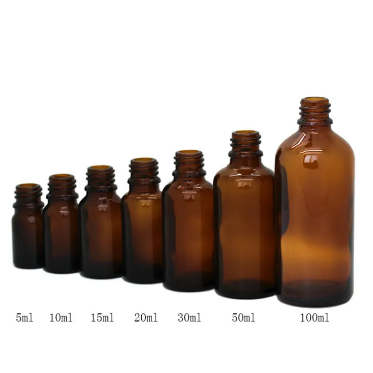 Bouteilles en verre ambre pour la bouteille portative minuscule de parfum d'huile essentielle, bouteilles cosmétiques vides de compte-gouttes de Brown 5ml 10ml 15ml 20ml 30ml 50ml 100ml