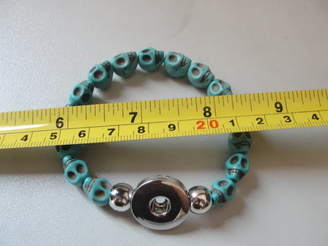 18 cm Mulheres Turquesa Crânio Beads Noosa Pedaços de Metal Gengibre 18mm Botão Snap Pulseira Manual Pulseira Trecho de Moda Jóias 20 pçs / lote