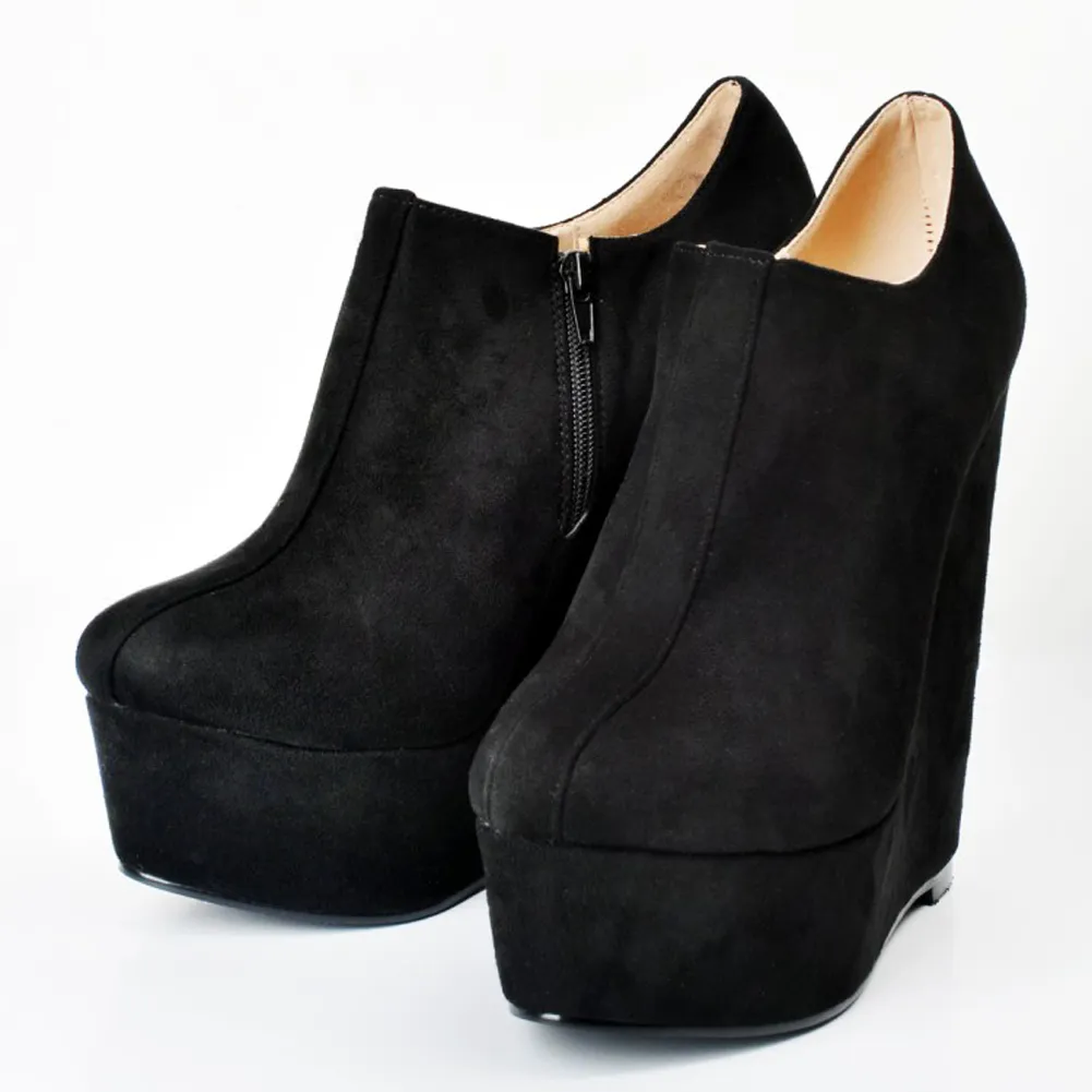 Botines de tacón alto de cuña de 15cm hechos a mano a la moda para mujer 2020, zapatos de fiesta con cremallera y plataforma, botas negras MYXD076