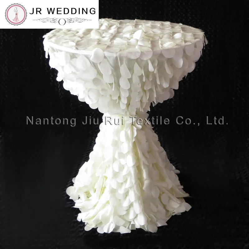 3D Ruffled Cream Leaf Shape Taffeta Table Cloth 132'' Round For 80CM Cocktail Cover Decoration