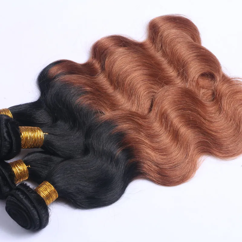 Ombre 1B 30 Auburn Two Tone Human Hair Weft Bundles Ombre Hair Silky Straight Weaves Brazilian Hair Bundles Weave Extensions