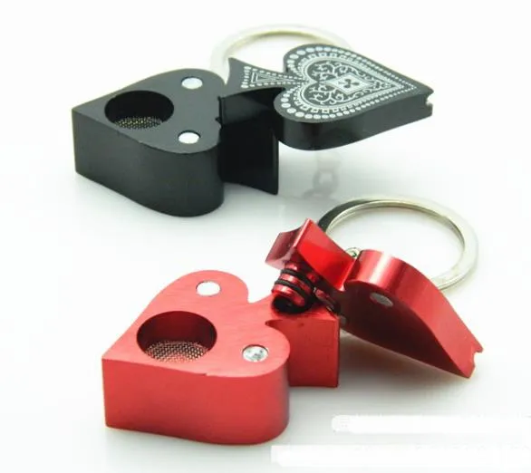 The New Metal Pipe Poker Heart Keychain Portable Aluminum Pipe Pipe