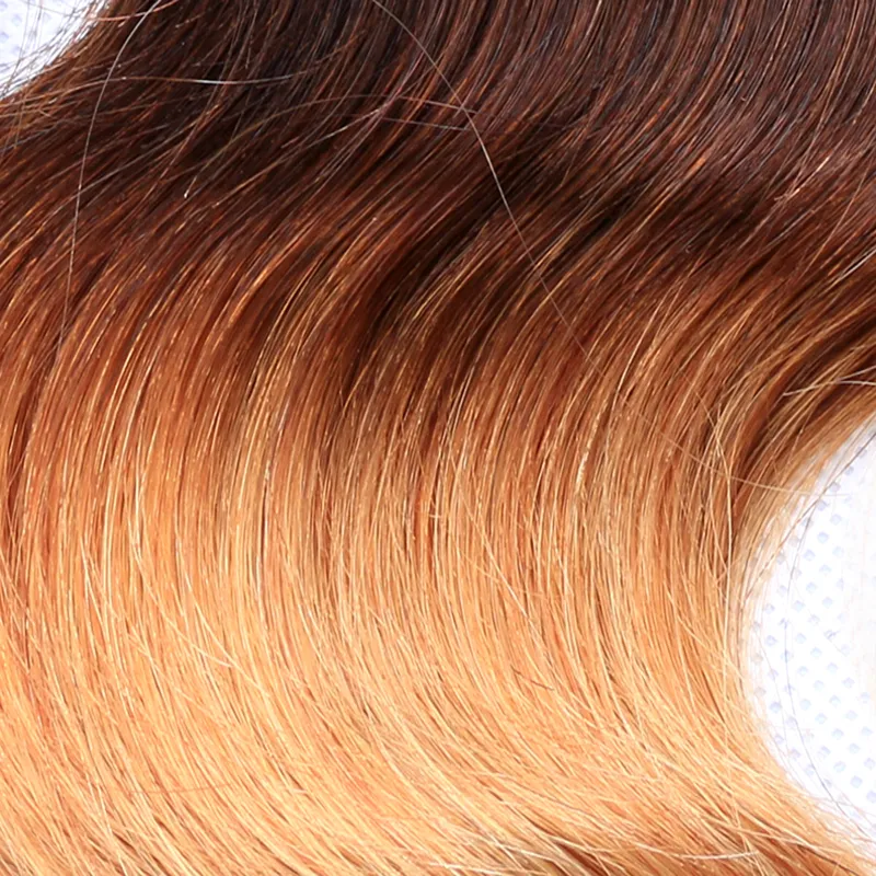 Ombre 360 ​​Frontal Del Merletto Chiusura Con Fasci di Capelli Umani T1b 4 27 Tre Brasiliani Peruviani Malesi Indiani Dell'onda Del Corpo Dei Capelli Tesse Chiusura 3 pz