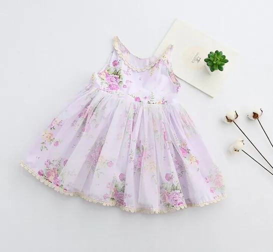 uutrade / 2017 été bébé fille dentelle fleur robe Infant Floral Princesse voile du parti Tutu robe robes enfants Vêtements