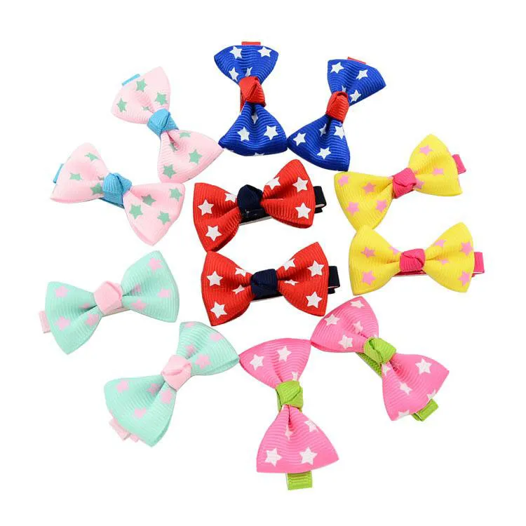 Baby Girls Bow Clips Candy Color Solid Polka Dot Flower Print Ribbon Bow Hairpin BB Hair Clips for Baby Girls Kids Hair Accessori1326781